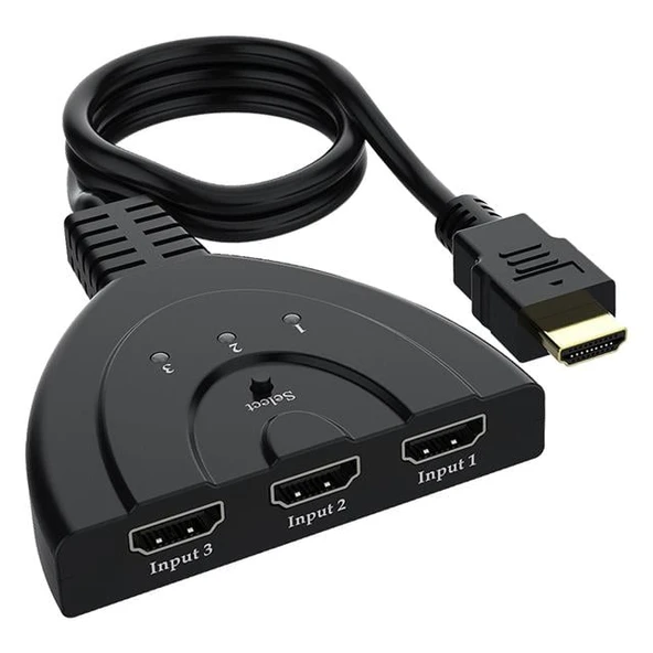 Powermaster PM-17229 3 Giriş 1 Çıkış HDMI Switcher Çoğaltıcı Toplayıcı Aparat 30 CM Kablolu Seçme Düğmeli ürün görseli 1