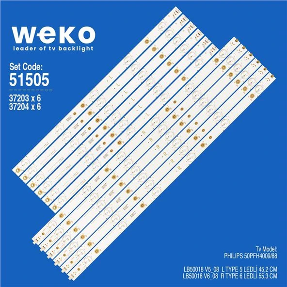 Wkset-6505 37203X6 37204X6 Lb50018 V6_08 L/R Type 12 Adet Led Bar (Tvnizi açıp içindeki led barla birebir aynısı olduğunu görmeden almayınız. Sonrasında iade ALMAMAKTAYIZ.) ürün görseli 1