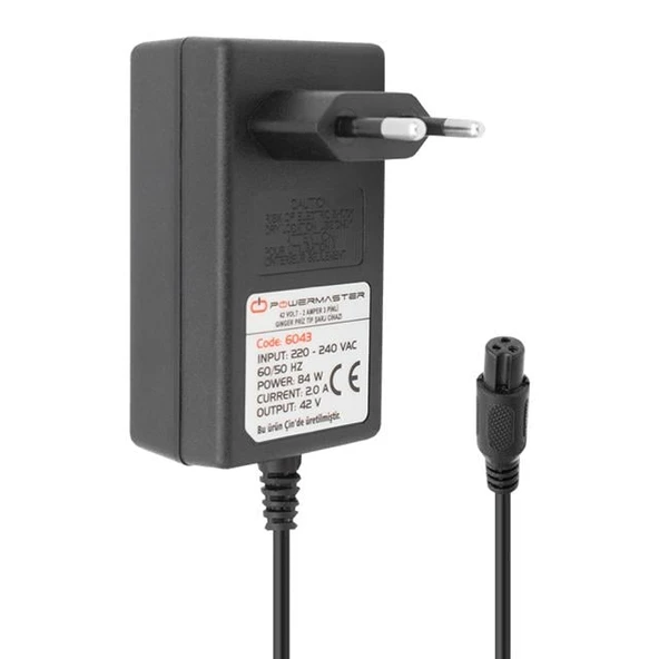 Powermaster 42 Volt - 1 Amper 3 Pinli Ginger Priz Tip Şarj Cihazı PM-6043 ürün görseli 1