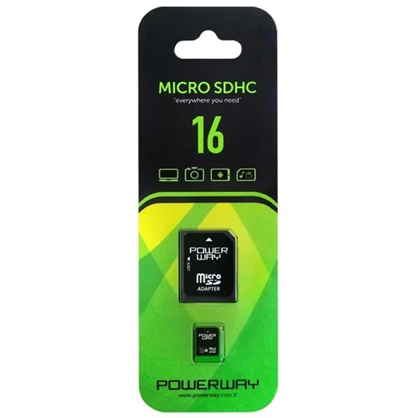 Powerway PWR-16 16GB Micro SDHC Hafıza Kartı + SD Adaptör (Class 10 Yüksek Hız) ürün görseli 1