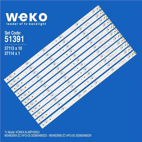 Wkset-6391 37113X10 37114X1 Ms48d06a/B-Zc14fg-05  11 Adet Led Bar (Tvnizi açıp içindeki led barla birebir aynısı olduğunu görmeden almayınız. Sonrasında iade ALMAMAKTAYIZ.) ürün görseli 1