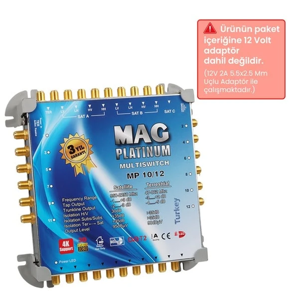 MAG Platinum MP 10/12 Multiswitch - 10 Giriş 12 Çıkışlı Merkezi Uydu Santrali Hybrid 4K Ve 3D Destekli ürün görseli 1