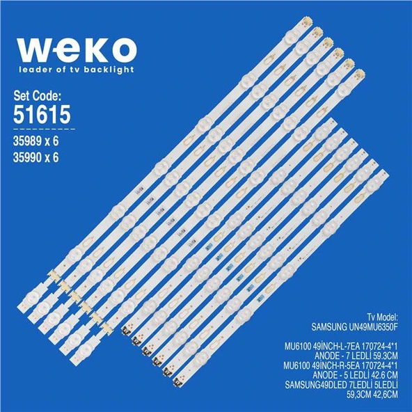 Wkset-6615 35989X6 35990X6 Mu6100 49İnch-L/R 12 Adet Led Bar (Tvnizi açıp içindeki led barla birebir aynısı olduğunu görmeden almayınız. Sonrasında iade ALMAMAKTAYIZ.) ürün görseli 1