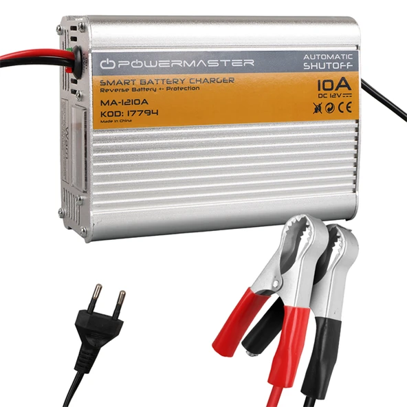 Powermaster MA-1210A 12 Volt - 10 Amper Akıllı Hızlı Akü Şarj Cihazı Analog Amper Göstergeli ürün görseli 1