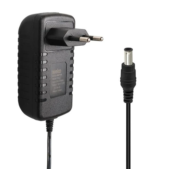 Weko WK-24327 12 Volt - 2.5 Amper 5.5*2.5 Uçlu Yerli Üretim Plastik Kasa Priz Tipi Adaptör ürün görseli 1