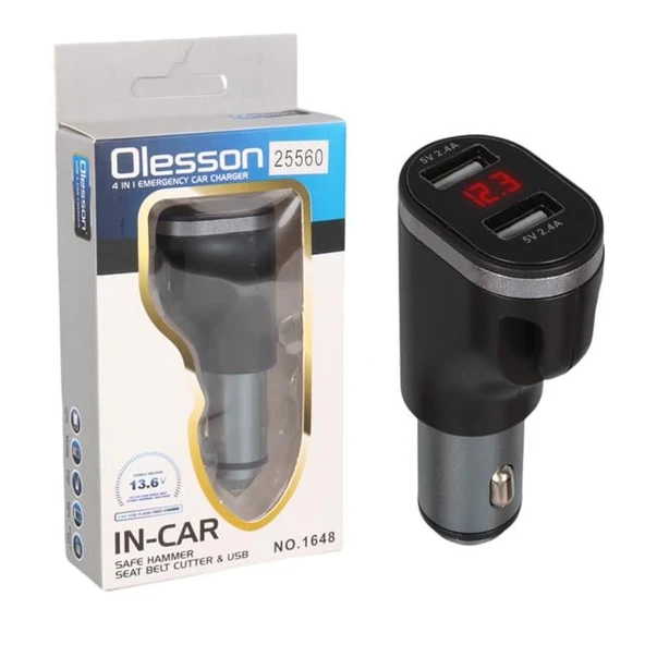 Olesson 1648 12-24V Çift USB Girişli 5V-2.4A Dijital Voltaj Ekranlı Araç Çakmaklık Şarj Aleti ürün görseli 1