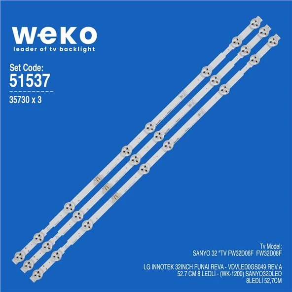 Sanyo FW32D08F 32'' 3 Adet Tv Led Bar (Tvnizi açıp içindeki led barla birebir aynısı olduğunu görmeden almayınız. Sonrasında iade ALMAMAKTAYIZ.) ürün görseli 1