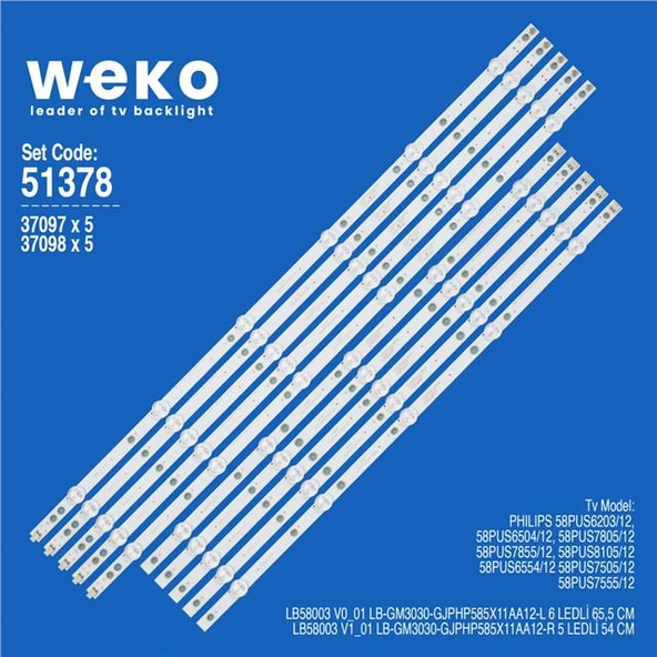 Wkset-6378 37097X5 37098X5 Lb58003 V0_01 Lb58003 V1_01  10 Adet Led Bar (Tvnizi açıp içindeki led barla birebir aynısı olduğunu görmeden almayınız. Sonrasında iade ALMAMAKTAYIZ.) ürün görseli 1