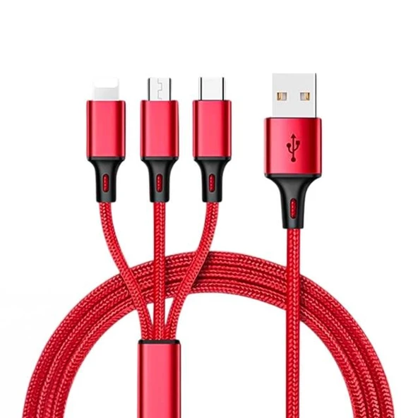 Powermaster PM-26336 3 IN 1 Kırmızı 1.2 Metre Şarj Kablosu ürün görseli 1