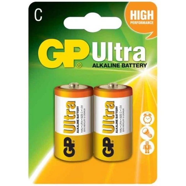 GP 14AU Ultra Alkalin Orta C Boy 2'Li Pil ürün görseli 1