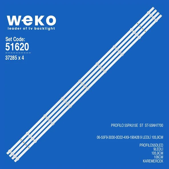 Wkset-6620 37285X4 06-55F9-3030-0022-4X9-190428  4 Adet Led Bar (Tvnizi açıp içindeki led barla birebir aynısı olduğunu görmeden almayınız. Sonrasında iade ALMAMAKTAYIZ.) ürün görseli 1