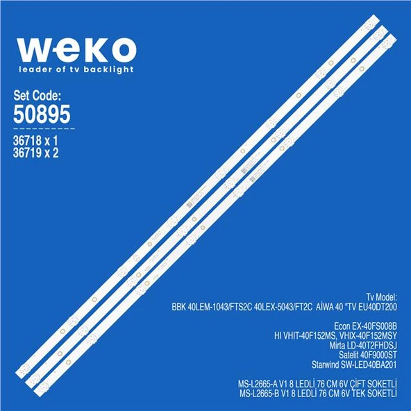 Wkset-5895 36718X1 36719X2 Ms-L2665-A V1 Ms-L2665-B V1 3 Adet Led Bar (Çift Soket) (Tvnizi açıp içindeki led barla birebir aynısı olduğunu görmeden almayınız. Sonrasında iade ALMAMAKTAYIZ.) ürün görseli 1