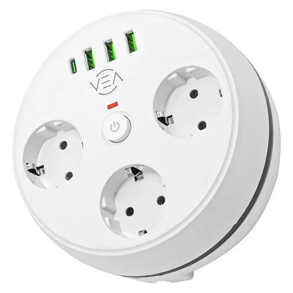 Vea VE-26583 3'LÜ 1.5 Metre Kablolu 3 USB / TYPE-C Girişli Akım Korumalı Grup Priz ürün görseli 1