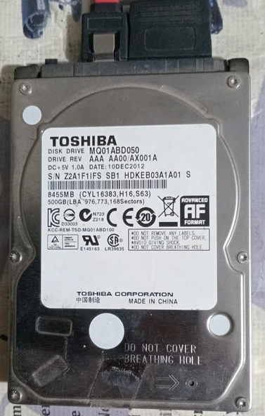 (2.EL) 500GB Toshiba MQ01ABD050 SATA 3.0 5400 RPM 2.5"  Harddisk (SORUNSUZ) ürün görseli 1