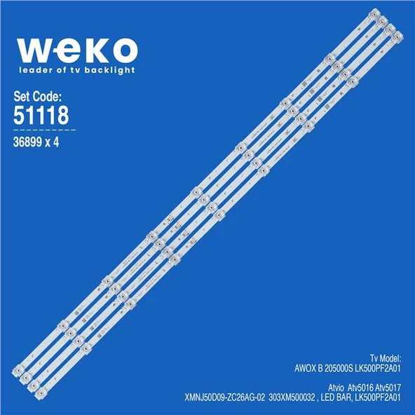 Awox LK500PF2A01 50'' 4 Adet Tv Led Bar (Tvnizi açıp içindeki led barla birebir aynısı olduğunu görmeden almayınız. Sonrasında iade ALMAMAKTAYIZ.) ürün görseli 1