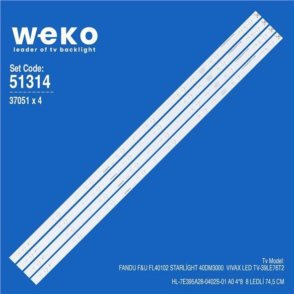 Starlight 40DM3000 40'' 4 Adet Tv Led Bar (Tvnizi açıp içindeki led barla birebir aynısı olduğunu görmeden almayınız. Sonrasında iade ALMAMAKTAYIZ.) ürün görseli 1