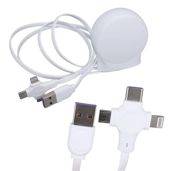 Powermaster PM-27143 1 Metre Makaralı 3In1 Şarj Kablosu (Lightning - TYPE-C - Micro USB) ürün görseli 1