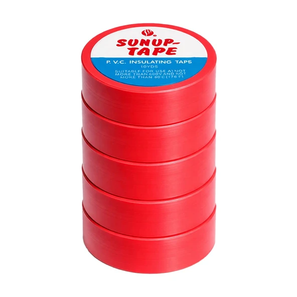 Sunup SN-27920 Kırmızı 0.13X18mm İzole PVC Elektrik Yalıtım Bant (5'Li Paket) ürün görseli 1