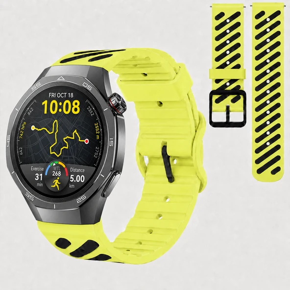 Huawei Watch GT 5 Pro 46 mm Uyumlu Çift Renkli Delikli Silikon Spor Kordon  Yeşil ürün görseli 1