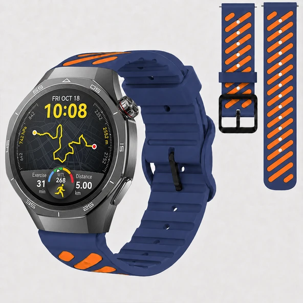 Huawei Watch GT 5 Pro 46 mm Uyumlu Çift Renkli Delikli Silikon Spor Kordon  Lacivert ürün görseli 1