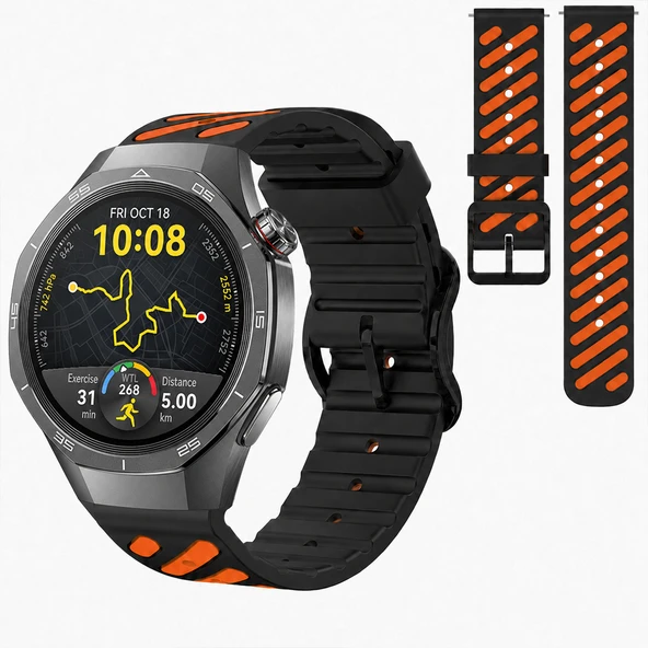 Huawei Watch GT 5 Pro 46 mm Uyumlu Çift Renkli Delikli Silikon Spor Kordon  Siyah ürün görseli 1