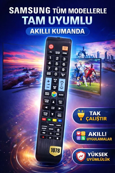 Samsung Tüm Modellerle Uyumlu Akıllı Kumanda 1078 – Smart TV, LED, LCD, UHD, 4K Uyumlu ürün görseli 1