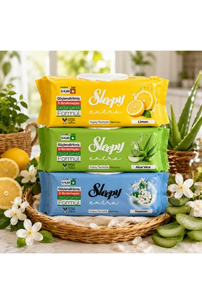 Ferah Ev 3'lü Yüzey Temizleme Mendili Limon Aloe Vera Yasemin ürün görseli 1