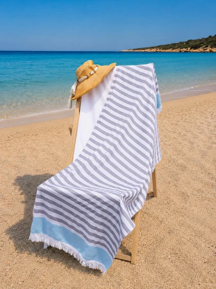 %100 Pamuk Çizgili Renkli 90x170 cm Outlet Peştamal & Plaj Havlusu ürün görseli 1