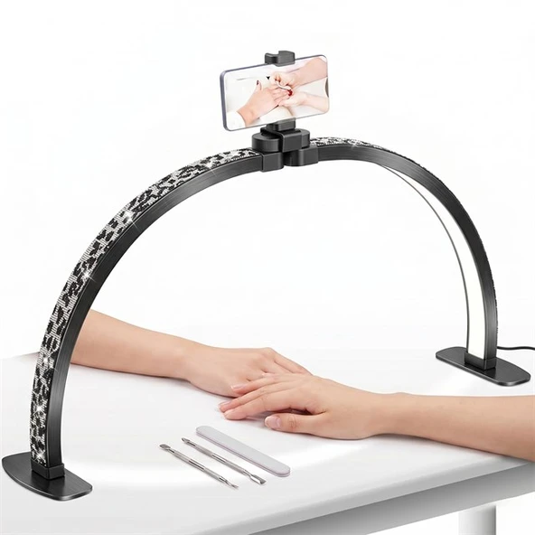 Trled F-550A Zebra Elmas Desenli 55Cm Katlanabilir Yarım Ay Protez Tırnak Ve Güzellik Uzmanı Masa Lambası ürün görseli 1
