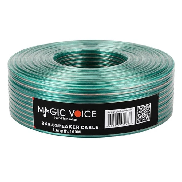 Magicvoice 2X0.50 Şeffaf Yeşil Çizgili 100 Metre Hoparlör Kablosu ürün görseli 1