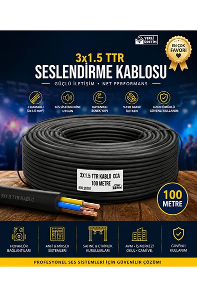 3x1.5 TTR Seslendirme Kablosu 100 mt Profesyonel Hoparlör ve Anfi Bağlantı Kablosu ürün görseli 1