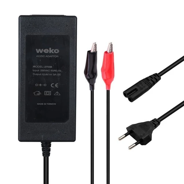 Weko 12.6 Volt - 3 Amper Krokodil Uçlu Ledli Yerli Üretim Masaüstü Şarj Adaptörü ürün görseli 1