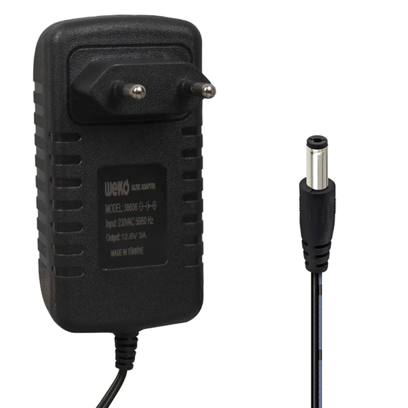 Weko WK-38606 Yerli Üretim 12.6 Volt - 3 Amper 5.5*2.5 Mm Uçlu Ledli Priz Tipi Şarj Adaptörü ürün görseli 1