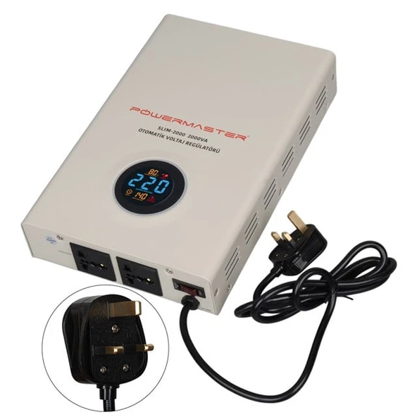 Powermaster SLIM-2000 Otomatik 2000VA Kombi Voltaj Regülatörü (İngiliz Fişli Ve Evrensel Çoklu Soketli) ürün görseli 1