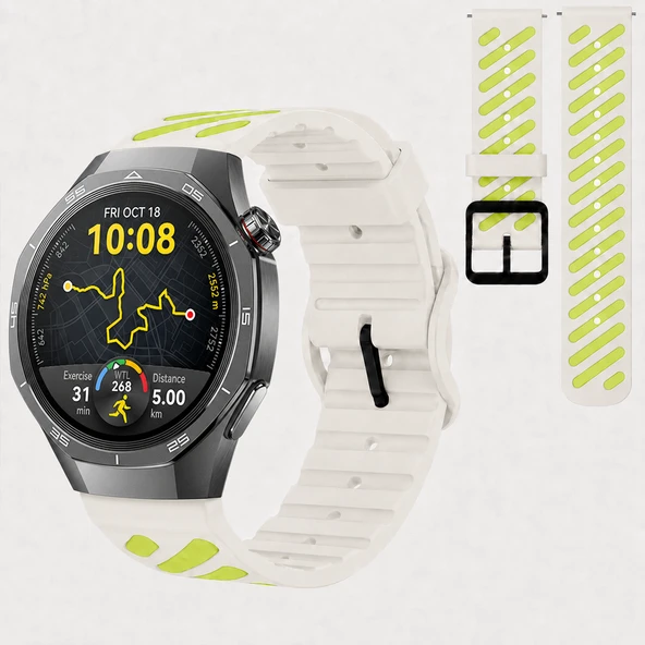 Huawei Watch GT 5 Pro 46 mm Uyumlu Çift Renkli Delikli Silikon Spor Kordon  Bej ürün görseli 1