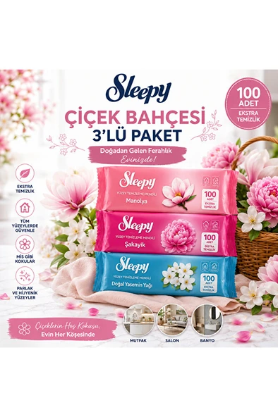 Premium Kokular Çiçek Bahçesi 3'lü Yüzey Temizleme Mendili Manolya Şakayık Yasemin ürün görseli 1