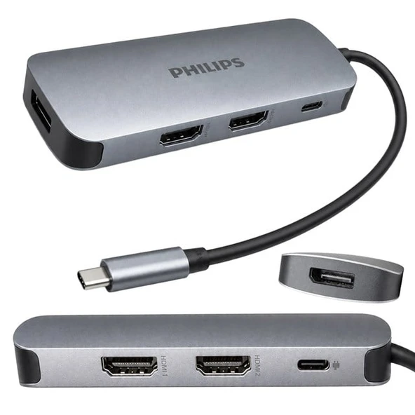 Philips SWR1602T/93 USB-C 7'Si 1 Arada 8K DP + Dual 4K HDMI 100W PD Çok Fonksiyonlu Hub ürün görseli 1