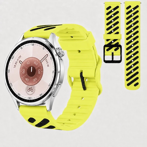 Huawei Watch GT 6 46 mm Uyumlu Çift Renkli Delikli Silikon Spor Kordon  Yeşil ürün görseli 1