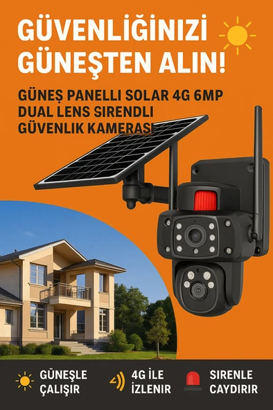 Güneş Panelli Solar 4G 6MP Dual Lens Sirenli Güvenlik Kamerası ürün görseli 1