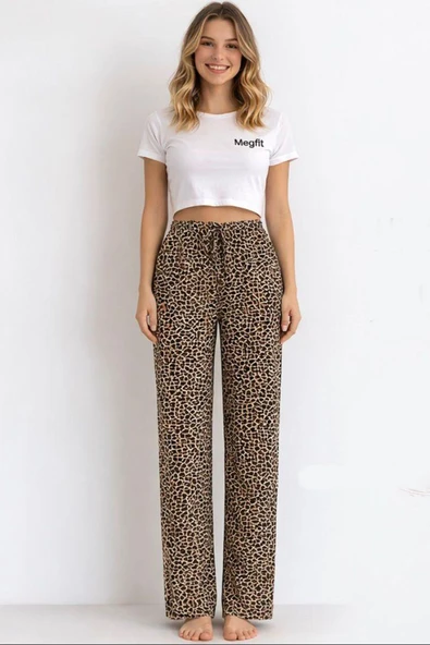 Viskon Pamuklu Kadın Leopar Desenli Pijama Pantolon - MG005 - Mudanis ürün görseli 1