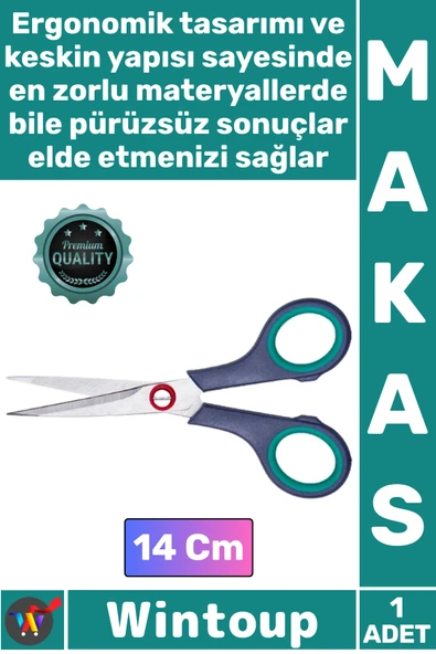#Makas Çelik Ağızlı Plastik Saplı Keskin Ofis Okul Ev Kumaş Dikiş Kağıt Kesme Hobi Şık Makas 14 Cm ürün görseli 1