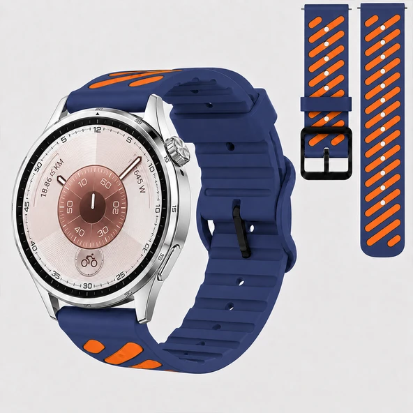 Huawei Watch GT 6 46 mm Uyumlu Çift Renkli Delikli Silikon Spor Kordon  Lacivert ürün görseli 1