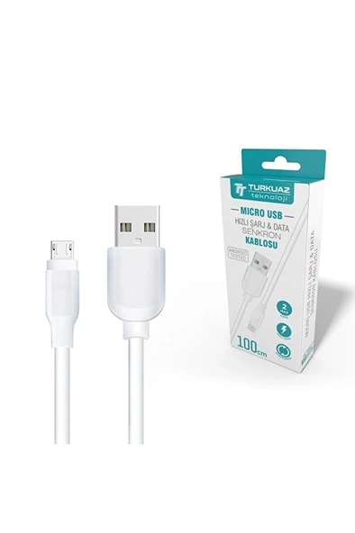 Şarj Data Senkron Kablosu Micro Usb Plus Hızlı Şarj Kablosu Fast Max 2a Beyaz 1 Metre Eko ürün görseli 1