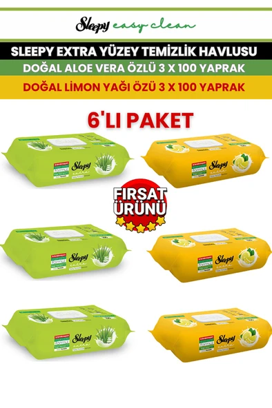 Extra Yüzey Temizlik Havlusu Doğal Aloe Vera Özlü / Doğal Limon Yağı Özü 6x100 Yaprak ürün görseli 1