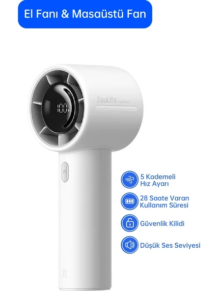 Jisulife Life10 S Mini Fan 5000 mAh Gri 9 Kanallı Turbo Güçlü Ayarlanabilir Hız ve Güvenli Kullanım ürün görseli 1