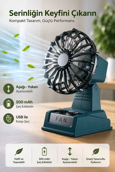 Şarjlı Masaüstü Mini Vantilatör Retro Tasarım 2 Kademeli Mini Fan 500 mAh Taşınabilir Fan ürün görseli 1