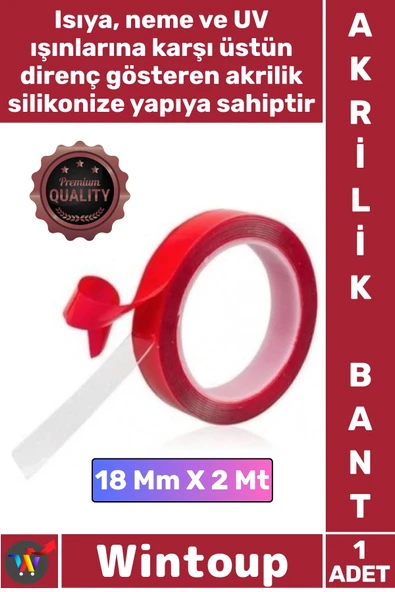 #Bant Şeffaf Güçlü Montaj Yapışkanlı Dayanıklı Çift Taraflı Akrilik Silikonize Bant 18 Mm x 2 Metre ürün görseli 1