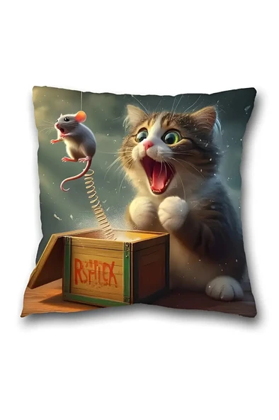 1 adet Fantastik Kedi & Fare Peluş Yastık Kılıfı 44.96cm x 44.96cm - Fransız Tarzı ürün görseli 1