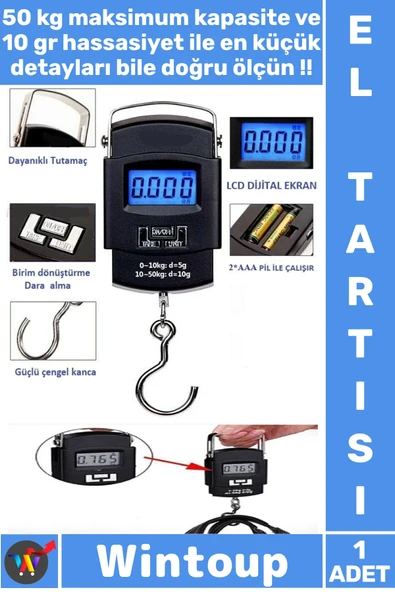 #Tartı Hassas Işıklı LCD Ekranlı Elektronik Dijital El Kantarı 50 Kg Terazi Tartı 10 Gr Hassasiyet ürün görseli 1