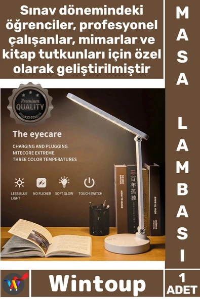 #MasaLambası Şarjlı 40 Led Çalışma Okuma Işığı Kademeli Ayarlanır Renk Tonu Parlaklık Masa Lambası ürün görseli 1
